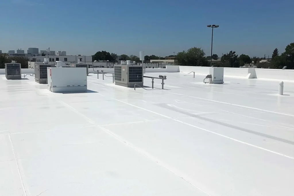 White TPO commercial flat roof with HVAC units in Southwest Florida