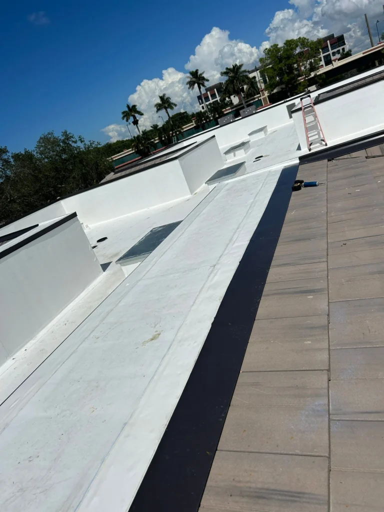 TPO roofing and concrete tile installation at Plaza Halstatt